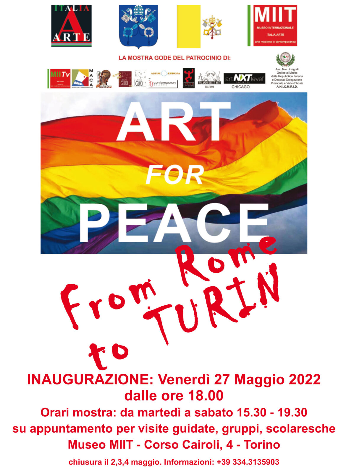 ‘ART FOR PEACE. FROM ROME TO TURIN’ – 27 MAGGIO – 18 GIUGNO. IL MIIT AL CENTRO DELLA TORINO INTERNAZIONALE